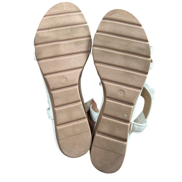 Shibever Womens 9.5 White Elastic Strap Open Toe Flower 2.25" Wedge Heel Shoes - Picture 6 of 6